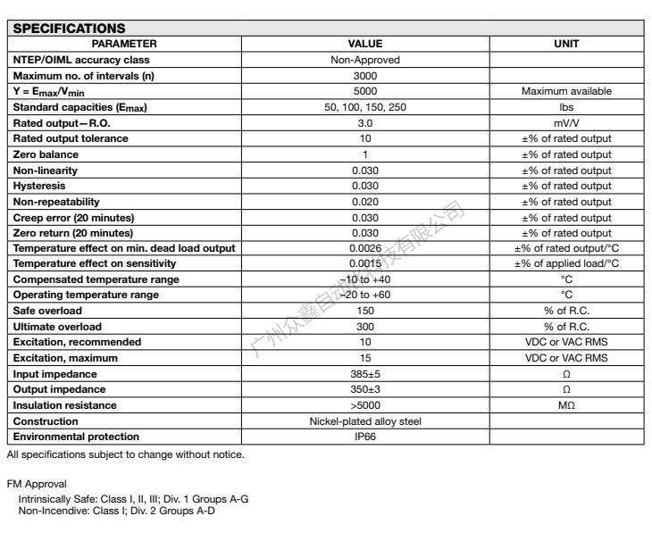 美国世铨 MBB-68kg称重传感器产品技术参数 美国世铨 MBB-68kg称重传感器产品技术参数