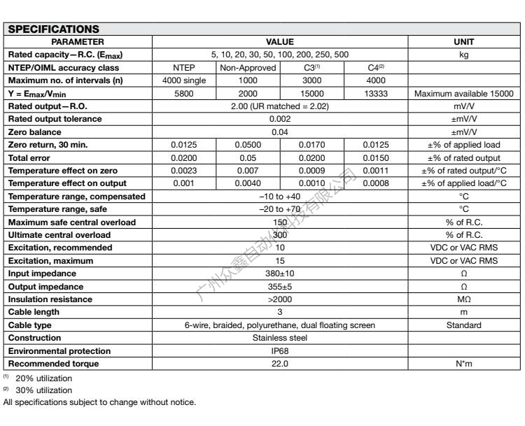 美国特迪亚 355-30kg称重传感器产品技术参数 美国特迪亚 355-30kg称重传感器产品技术参数